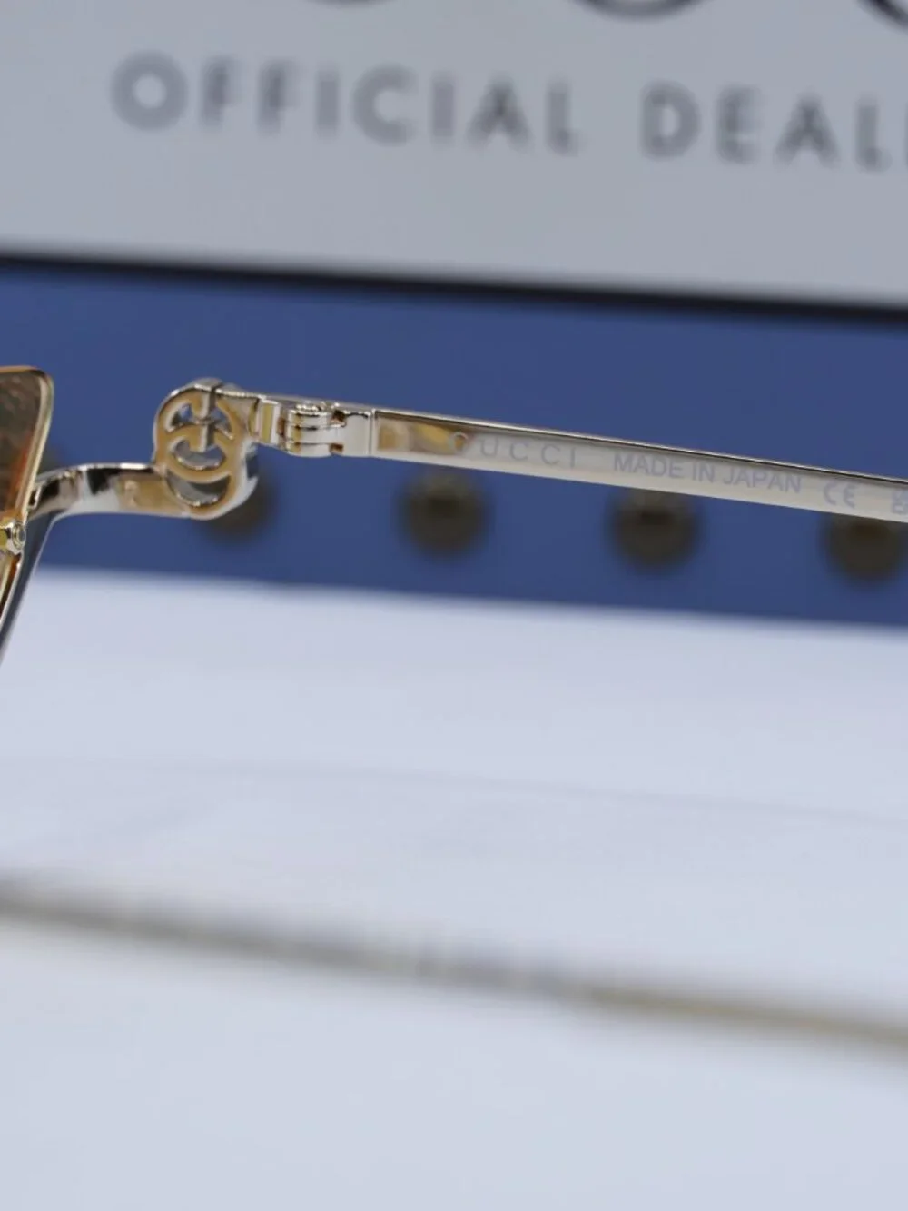 Gucci GG1603S 004 Cat Eye Sunglasses - Gold/Rose Mirror to Dark Yellow